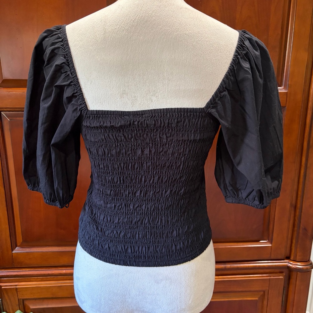 NWT GAP SzMed Tall black cropped fitted balloon sleeve top - Picture 3 of 12